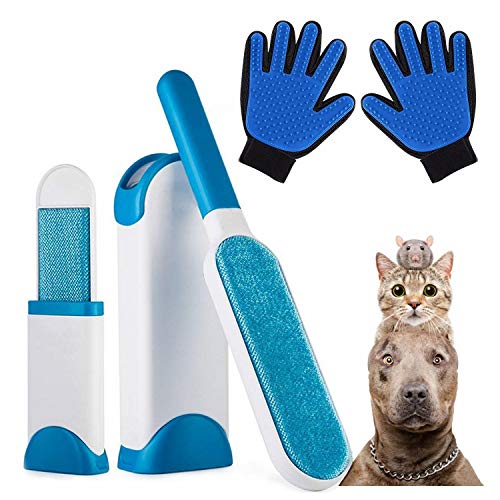 AidSci Guante de Mascotas + Kit de Cepillo de Limpieza de Mascotas, Mascotas Perros Gatos Manopla Masaje para Mascotas Retiro del Pelo, Un par de Guantes