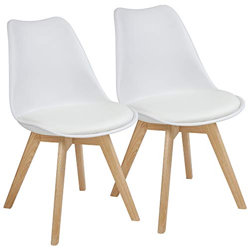 Albatros Sillas de Comedor AARHUS, Juego de 2, Blanco con Patas en Madera Maciza, Roble, Diseño Retro Escandinavo