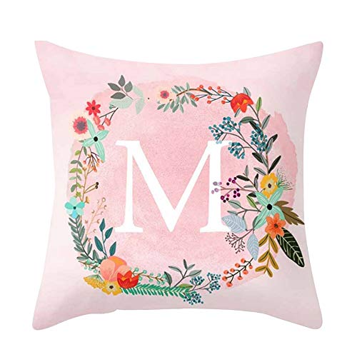 Amesii Funda de cojín con diseño de letras rosas para sofá, cama, decoración del hogar, coche, funda de cojín, poliéster, M, 45 x 45 cm