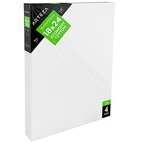 Arteza Lienzo para pintar cuadros | 45x70 cm | Pack de 4 | 100% algodón | Lienzos en blanco pre-estirados para acrílico, óleo, y medios húmedos | para artistas profesionales y aficionados Arteza Lienzo para pintar cuadros | 45x70 cm | Pack de 4 | 100% algodón | Lienzos en blanco pre-estirados para acrílico, óleo, y medios húmedos | para artistas profesionales y aficionados