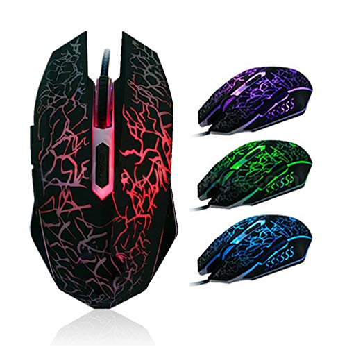 ATATMOUNT Wired Gaming Mouse Crack Pattern 2400 dpi Ergonomic USB Glowing Mice for Laptop PC Computer Games/Work