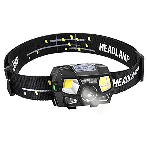 BACKTURE Linterna Frontal, 300 Lumens Recargable USB Linterna Cabeza, 5 Modos LED Linternas Frontales con Sensor de Movimiento, IPX4 Impermeable para Camping, Excursión, Pesca, Carrera, Ciclismo