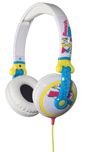 Bench Rhythm Geo - Auriculares de diadema, color blanco, rosa, azul y amarillo