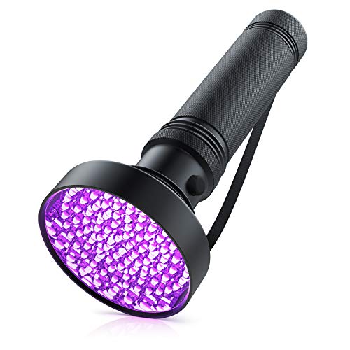 Brandson- Linterna UV LED de alta potencia- Linterna de Luz ultravioleta Luz Negra - 100 LED - Gran área de iluminación - muy luminosa- IP54 - Duradera, robusta y resistente