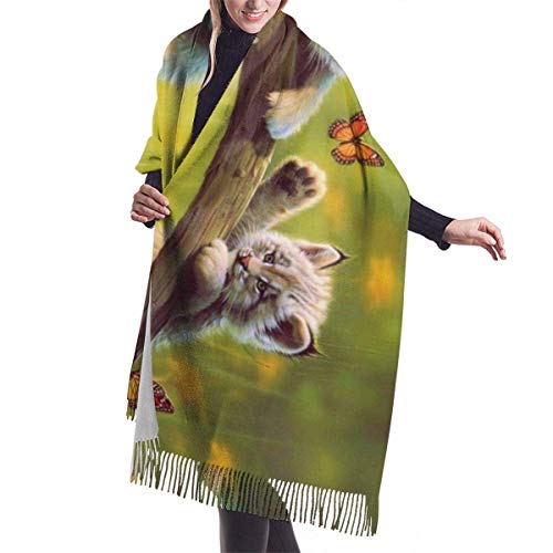 Bufanda de pashmina para mujer, chales y abrigos de lince gatitos y mariposas para regalos, bufandas para vestido de noche