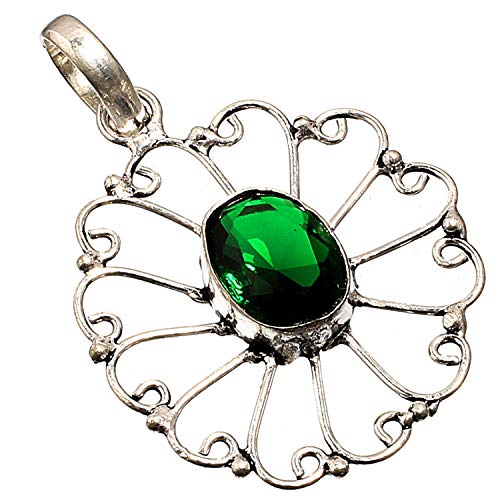 Chrome Diopside Gemstone 925 Silver Plated Jewelry Handmade Ethnic Jewelry Pendant For Girls and Womens (Length - 1.87 Inch) (ZC-86) Birthday Gift
