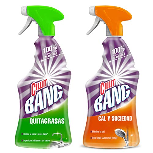 Cillit Bang Quitagrasas y Cillit Bang Cal y Suciedad - Limpiador cocina y baño en spray, pack de 2 x 750 ml
