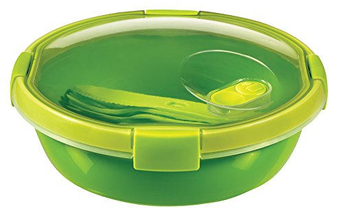 Curver - hermético Smart To Go Lunch Redondo 1,1L. - Apto para Microondas, Lavavajillas y Congelador - Con Cubiertos - Color Verde Lima
