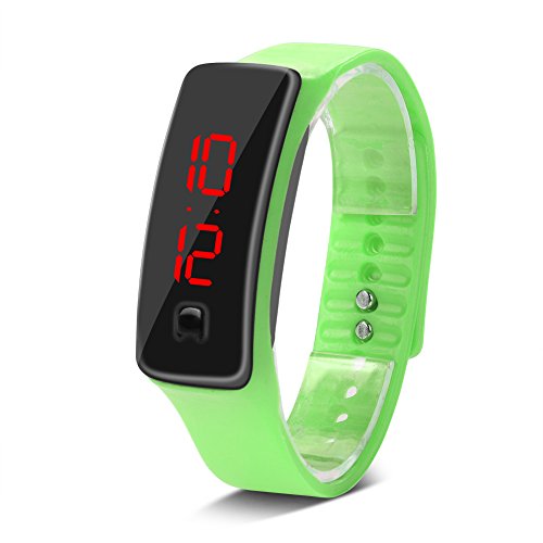Deportes Reloj LED con Correa de Silicona Reloj Digital de Pulsera con Pantalla Electrónica de 12 Horas para Niños 8 Colores(Verde)