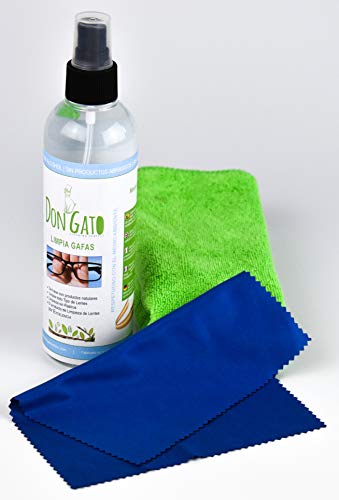 Don Gato - Liquido Limpiador en Spray para Gafas y Lentes (250 ml) + 2 paños de Micro Fibra. Fabricado en España con Productos Naturales, sin Alcohol, sin amoniaco. Don Gato - Liquido Limpiador en Spray para Gafas y Lentes (250 ml) + 2 paños de Micro Fibra. Fabricado en España con Productos Naturales, sin Alcohol, sin amoniaco.
