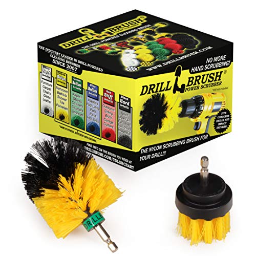 Drillbrush 2 piezas Mini tamaño mediano Rigidez Taladro Kit accionado Cepillo de limpieza para limpieza de azulejos, lechada, ducha, bañera, y de uso general de fregado amarillo-medio