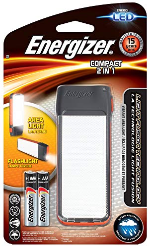 Energizer LED Compact 2 en 1 lampara y Linterna, 60 LM, Resistente al Agua, Pilas Incluidas, Negro, 11.6 x 4.3 x 1.8 cm