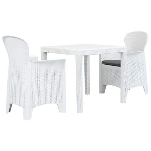 Festnight Conjunto Muebles Jardin/Mesa y Sillas de Jardín/Jardin Sofa y Mesa 3 Piezas Plástico Blanco Aspecto Ratán