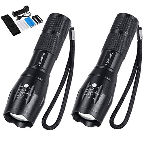 flintronic® LED Linternas, 2 PCS Recargable USB Linterna, Tactica Linterna, Militar Linternas de 5 Modos,Zoomable, Perfecta para Ciclismo Camping Montañismo(Cargador, Batería Recargable, USB Cable)