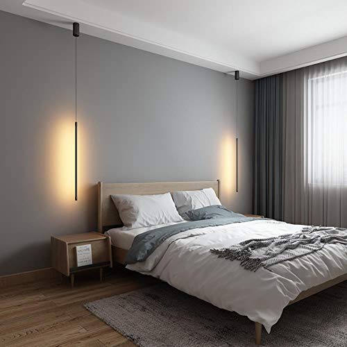 Gold/Black Modern LED Pendant lights for Bedroom nightstand Dinning Room Bar Minimalist Hanging Pendant lamp Ac110-220V,Black color,L600mm