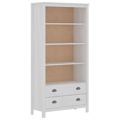 GOTOTOP Estantería de Madera Maciza de Pino para libreros, Mueble Auxiliar Alto con 4 Estantes y 2 cajones, Blanco, 85 x 37 x 170,5 cm