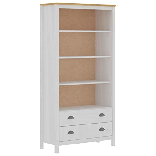 GOTOTOP Estantería de Madera Maciza de Pino para libreros, Mueble Auxiliar Alto con 4 Estantes y 2 cajones, Blanco y marrón Miel, 85 x 37 x 170,5 cm