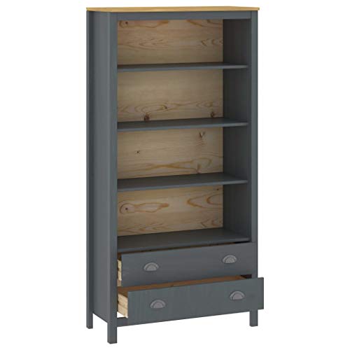 GOTOTOP Estantería de Madera Maciza de Pino para libreros, Mueble Auxiliar Alto con 4 Estantes y 2 cajones, Gris y marrón Miel, 85 x 37 x 170,5 cm