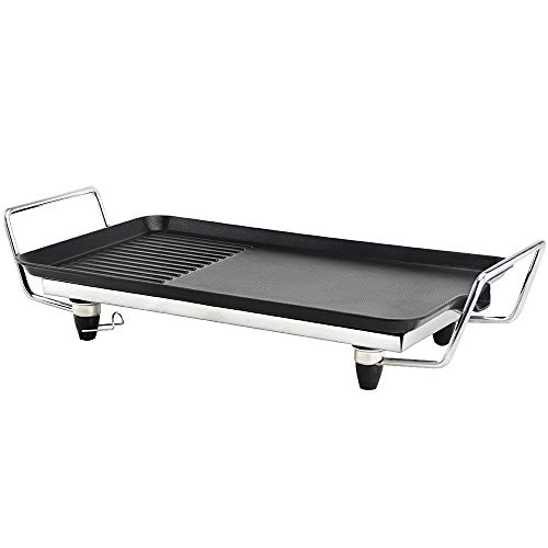 GRIDINLUX. Plancha Eléctrica de Asar. Grill cocina 1500W, Triple Capa Cerámica, Grill Antiadherente, Doble Zona, Salida de Grasas, Cocina Saludable, Comida Sana, Fácil Limpieza y Almacenaje