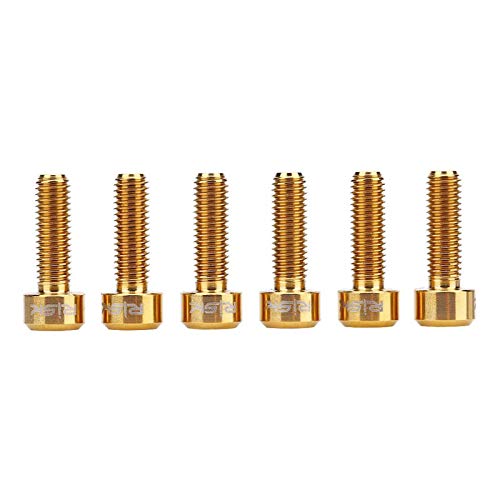 HAI Pernos de Titanio de Bicicleta, 6 PCS M5 × 16 mm Tornillo de Titanio Ti Titanium Aleación de Tallos fijos Tornillos para la Bicicleta de montaña de Carretera MTB,Oro