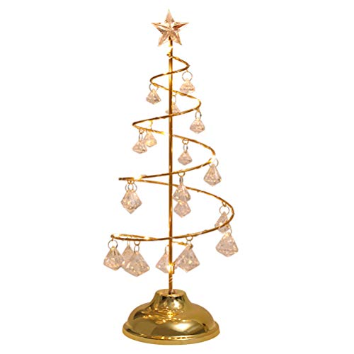 HJKPM Lámpara De Mesa De Cristal De Árbol De Navidad, Decoración Creativa De Navidad Luz De La Noche La Luz con Exquisito Colgante De Cristal Transparente para El Partido De Navidad Decoración,Oro