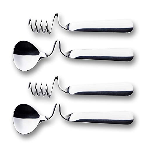 ho Jam - Cuchara de postre en espiral (2 juegos de cuchara de acero inoxidable, cuchara de postre, vajilla de cocina para el hogar (plata)