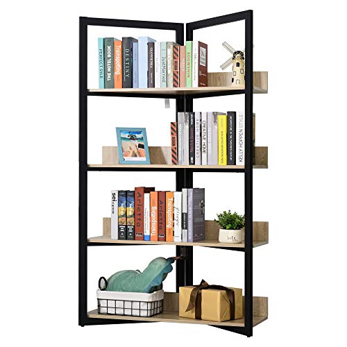 HOMCOM Estantería de 4 Niveles Librería de Diseño Moderno Gran Espacio de Almacenamiento Sistema Antivuelco 90x39x160 cm Color Roble Negro