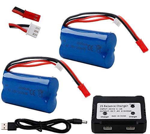 Hootracker Rechargeable Li-Ion Battery 7.4V 1500mAh Universal JST Plug for HUANQI 957 948 MJX T10 T11 T34RC FT007 RC Car Helicopter Boat Series