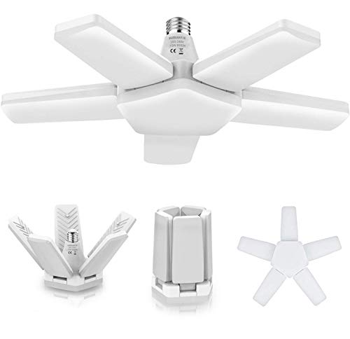 Hzsanue Luces LED para garaje, E27, 75 W, 7500 lm, luz blanca fría 6500 K, lámparas de garaje flexibles con 5 paneles ajustables para garaje, almacén, taller, sótano, 1 unidad Hzsanue Luces LED para garaje, E27, 75 W, 7500 lm, luz blanca fría 6500 K, lámparas de garaje flexibles con 5 paneles ajustables para garaje, almacén, taller, sótano, 1 unidad