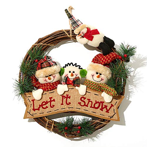 KJ-KUIJHFF Navidad grande madera maciza ratán puerta corona colgante lindo elemento de Navidad muñeca coronas imitación decoraciones hogar festival fiesta suministros