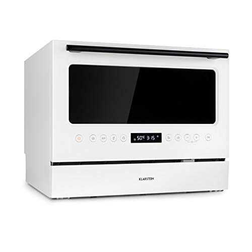 Klarstein Azuria Lavavajillas de mesa, Eficiencia energética A+, consumo de agua: 6,5 litros, 6 programas de lavado, autolimpieza, 49 dB, diseño de puerta con cristal frontal negro, blanco Klarstein Azuria Lavavajillas de mesa, Eficiencia energética A+, consumo de agua: 6,5 litros, 6 programas de lavado, autolimpieza, 49 dB, diseño de puerta con cristal frontal negro, blanco