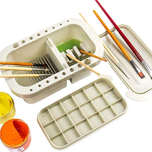 Lavabo de cepillo de pintura, bote limpiador de pinceles 3 en 1 con soporte para brochas y paletas de mezcla para acuarela y pintura al óleo