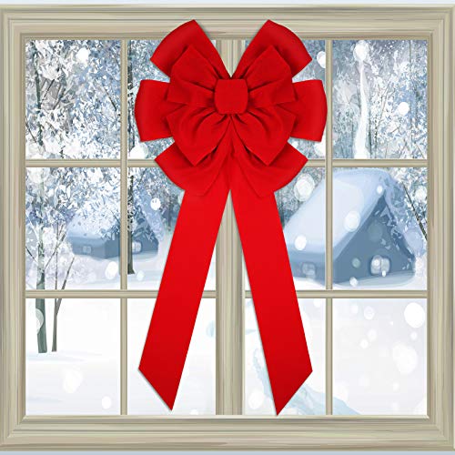 Lazo de Terciopelo Rojo de Navidad de 18 x 36 Pulgadas Lazo Decorativo Navideño Lazo de Árbol de Navidad Lazo Navideño Grande para Decoraciones Navideñas de Interior y Exterior (2 Piezas)