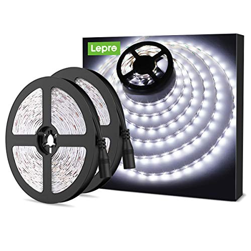 LE Tira LED Cadena de Luces, 5m 300 LED SMD 2835, Blanco Frío, No Impermeable 6000K para Techo, Escaparate, Muebles, etc. Pack de 2, no incluido fuente de alimentación
