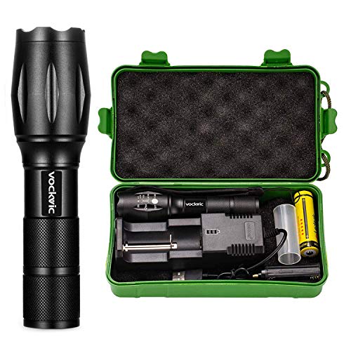 LED CREE L2 Linterna, Vockvic 1200 Lumen Alta Potencia Linterna de Mano, 5 Modos Impermeable Táctica Militar Zoomable enfoque ajustable Portátil Antorcha con cargador USB y 18650 Batería Recargable