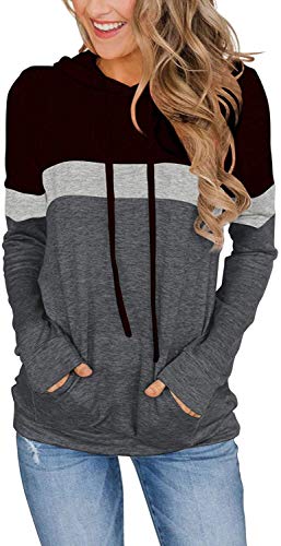 Leefrei Sudadera con capucha de manga larga para mujer, de gran tamaño, con cordón, fina y ligera Negro S