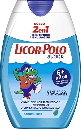 Licor del Polo - Pasta de dientes 2 en 1 Junior Menta Suave +6 años - Protección completa contra las caries, sarro, placa y problemas de encías - 1 ud de 75ml