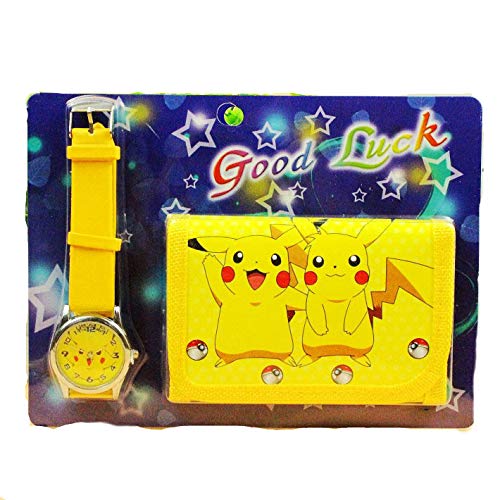 LIJIA Reloj Pokemon Pokemon Cartera Pokémon Pikachu Reloj Cartera Conjunto de papelería Regalo de cumpleaños de la Escuela Primaria para niños