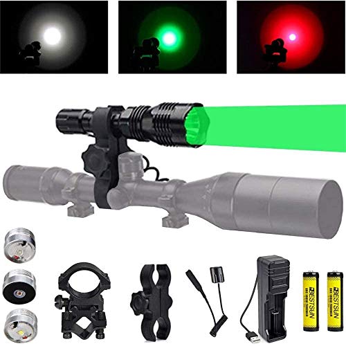 Linterna de caza con LED verde rojo blanco, luz de depredador de 350 yardas con interruptor de presión, montaje de rifle montaje de alcance para cerdos Coyotes Varmints Mapaches Coon Deer noche caza Linterna de caza con LED verde rojo blanco, luz de depredador de 350 yardas con interruptor de presión, montaje de rifle montaje de alcance para cerdos Coyotes Varmints Mapaches Coon Deer noche caza