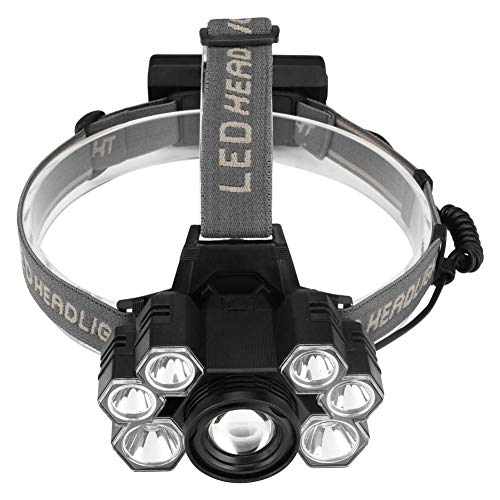 Linterna frontal,  5 Modos de Luz con Flash, 7 luces LED Zoom in/out, Ligera Elástica, Impermeable para Ciclismo, Correr, Deportes Nocturnos... [Clase de eficiencia energética A]