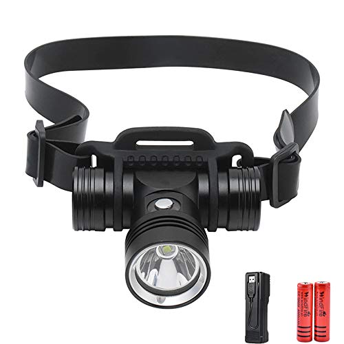 Linterna Frontal LED Natación Buceo Impermeable 2000 Lúmenes Cabeza de Buceo Lámpara de Cabeza 3 Modos y Rotación de 90 ° para deportes de buceo, Senderismo, Camping, Pesca Nocturna, Reparación