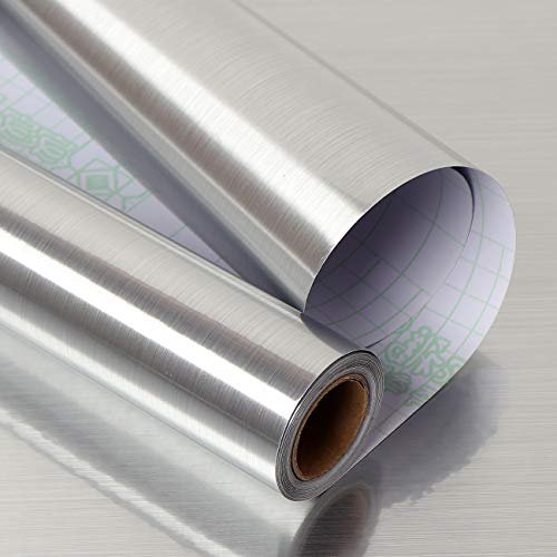 Livelynine 40 cm x 10 m, lámina adhesiva plateada metalizada, brillante, de acero inoxidable cepillado, lámina de metal autoadhesiva para lavavajillas, muebles, cocina, cocina de gas, minibar Livelynine 40 cm x 10 m, lámina adhesiva plateada metalizada, brillante, de acero inoxidable cepillado, lámina de metal autoadhesiva para lavavajillas, muebles, cocina, cocina de gas, minibar