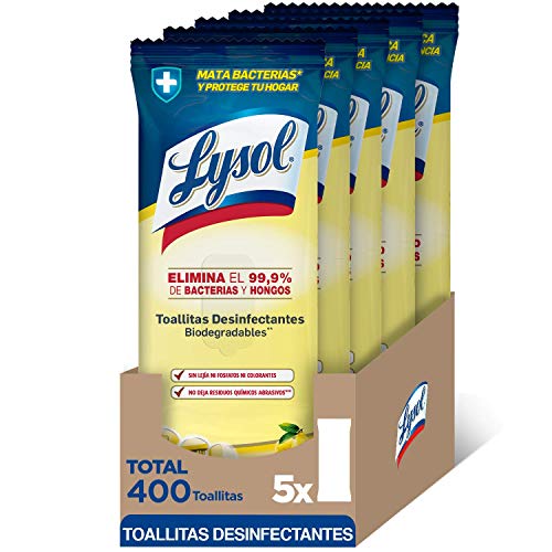 Lysol - Toallitas Desinfectantes Superficies Multiusos, aroma Limón - 80 x 5, total 400 toallitas