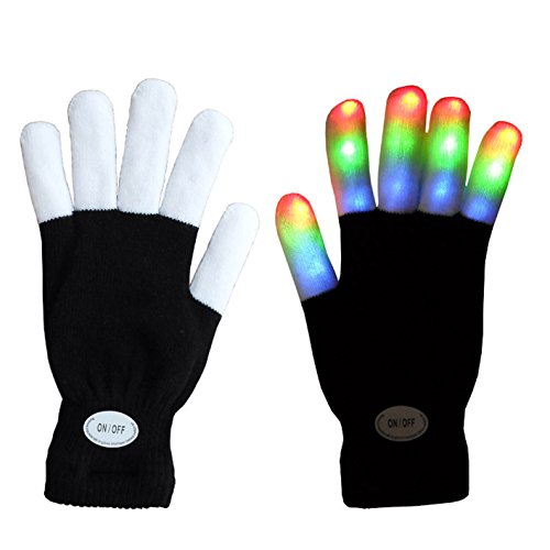Mágicos 7 modo de guantes coloridos LED Rave dedo de la luz de iluminación que destellan Guantes Guantes Unisex - un par ( NEGRO / BLANCO DEDOS )