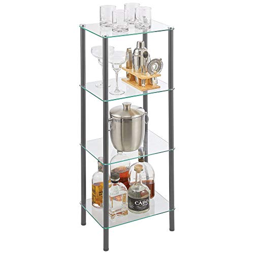 mDesign Estante de pie con 4 baldas – Estante de Metal y Cristal de diseño Moderno – Compacta estantería Decorativa para baño, despacho, Dormitorio o salón – Gris Oscuro y Transparente mDesign Estante de pie con 4 baldas – Estante de Metal y Cristal de diseño Moderno – Compacta estantería Decorativa para baño, despacho, Dormitorio o salón – Gris Oscuro y Transparente
