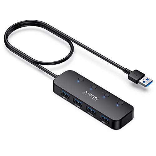 MECO ELEVERDE Hub USB 3.0 de 4 Puertos con interruptores de Encendido LED Individuales Divisor USB multipuerto Extensor USB de Alta Velocidad (5 Gbps) para Transferencia de Datos Laptop PC MacBook