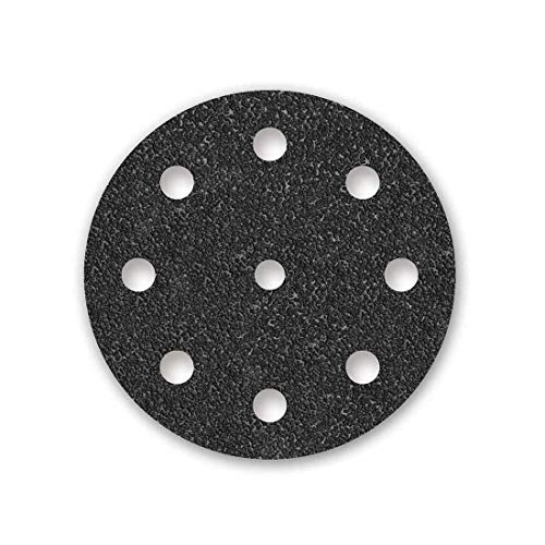 MENZER Black Discos Abrasivos con Velcro, 125 mm, 9 Agujeros, Grano 36, para Lijadoras Roto Orbitales, Carburo de Silicio (25 Piezas)