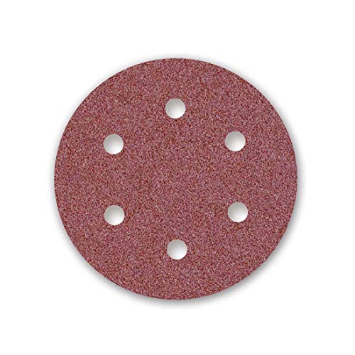 MENZER Red Discos Abrasivos con Velcro, 150 mm, 6 Agujeros, Grano 40, para Lijadoras Roto Orbitales, Corindón Normal (50 Piezas)