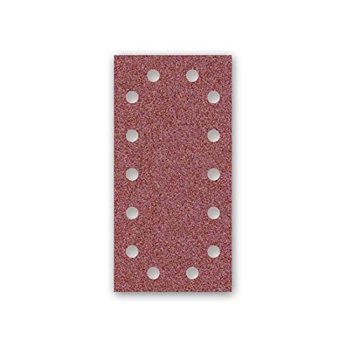 MENZER Red Papel de Lija con Velcro, 230 x 115 mm, 14 Agujeros, Grano 40, para Lijadoras Orbitales, Corindón Normal (50 Piezas)
