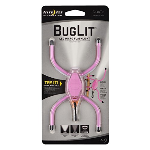 Nite Ize LED-Taschenlampe Bug Lit Pink + Geartie - Bolsa de Deporte, Color Rosa, Talla 5.8 x 3.23 x 0.65 Inch